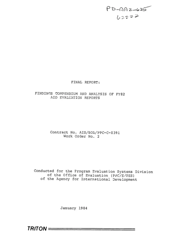 Final report : findings compendium and analysis of FY82 AID evaluation reports
