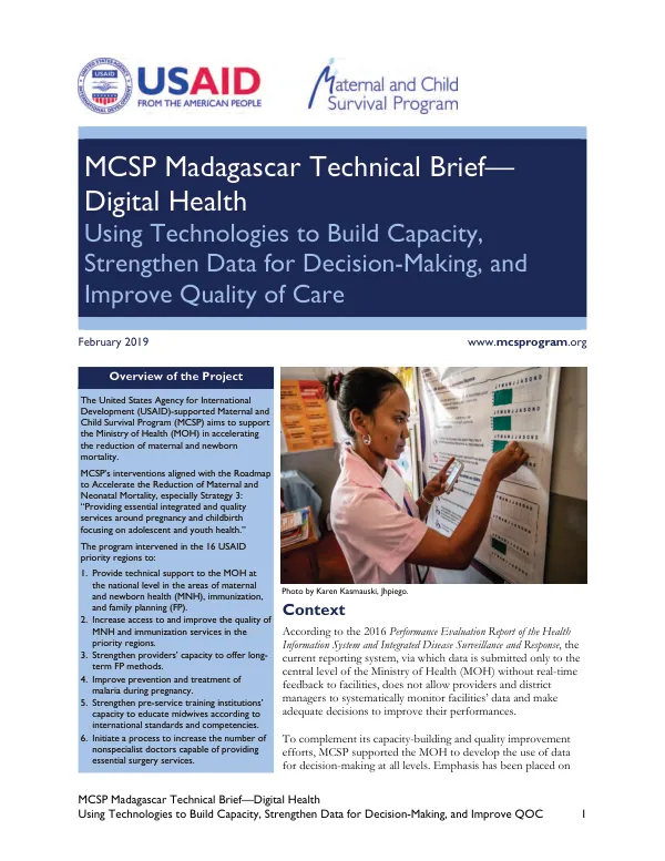MCSP Madagascar Digital Health Brief: Utilizing mHealth and mMentoring to build capacity and improve quality of care