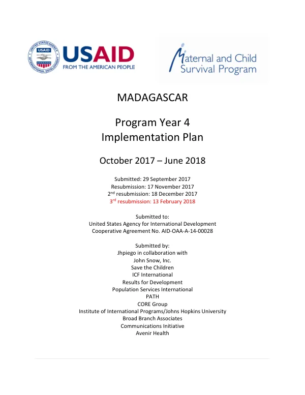 Madagascar Program Year 4 Implementation Plan