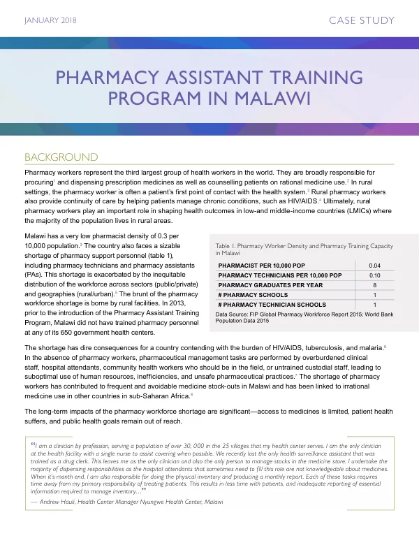 Pharmacy Assistant Training Program in Malawi