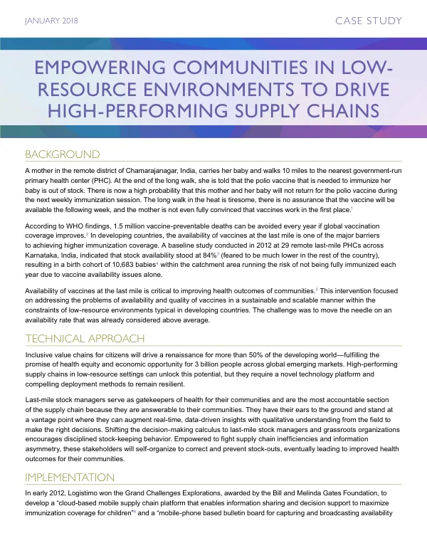 Empowering communities in low-resource environments to drive high-performing supply chains: India