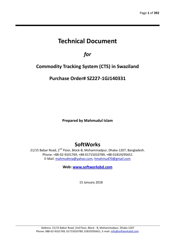 Technical document for commodity tracking system (CTS) in Swaziland