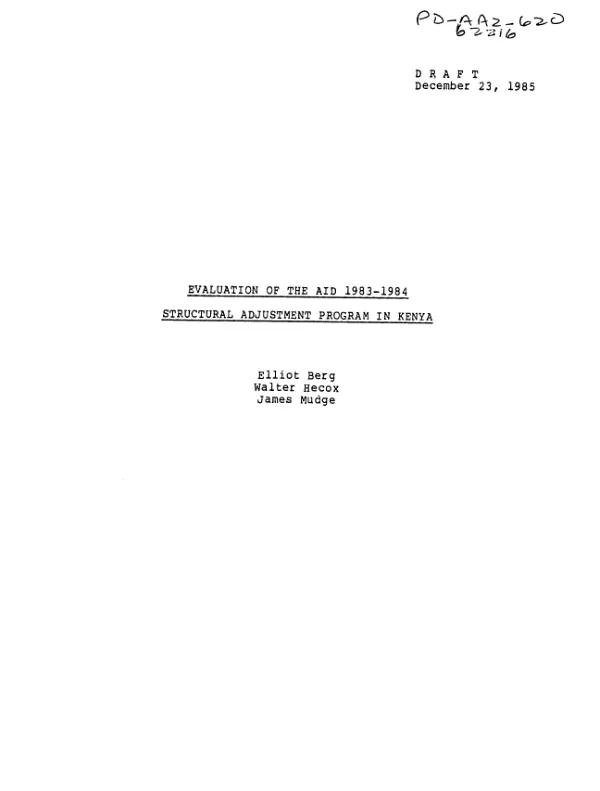Evaluation of the AID 1983-1984 structural adjustment program in Kenya