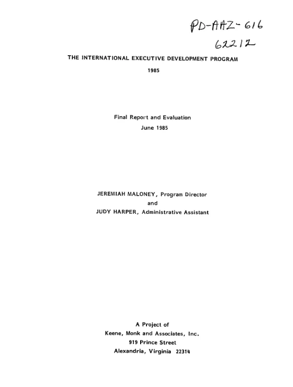 International executive development program, 1985 : final report and evaluation