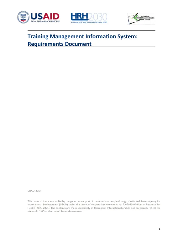 Training management information system : requirements document