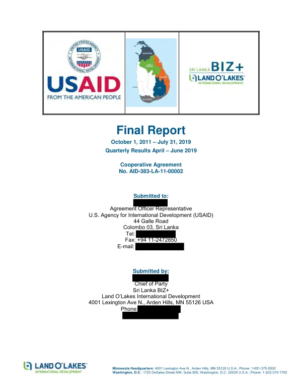 [Sri Lanka BIZ+] : final report, October 1, 2011 - July 31, 2019 : quarterly results, April - June 2019