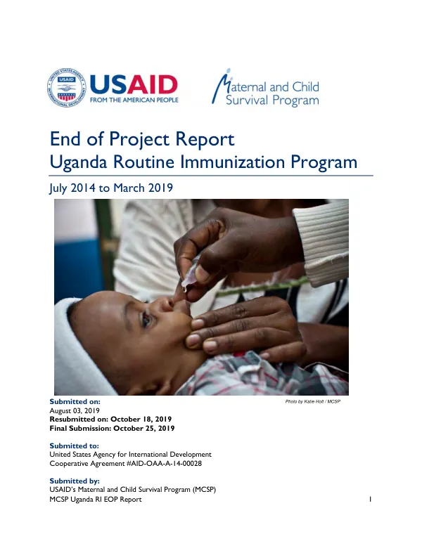 End of project report : Uganda routine immunization program, July 2014 to March 2019