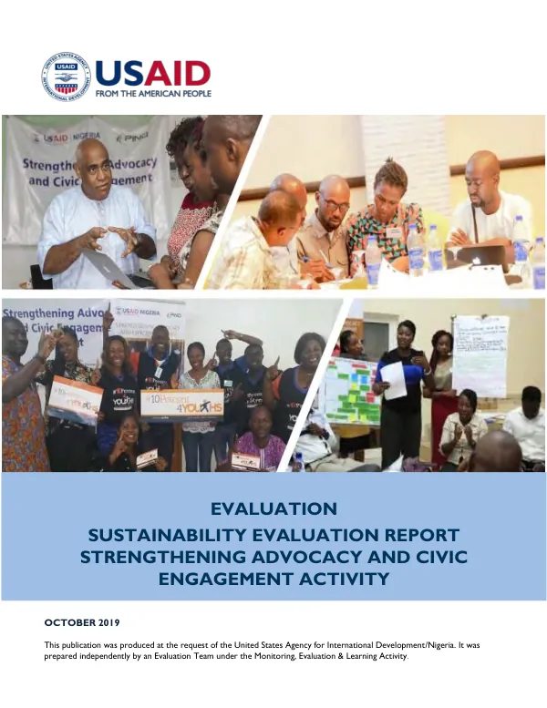 Strengthening advocacy and civic engagement activity (SACE) : sustainability evaluation report