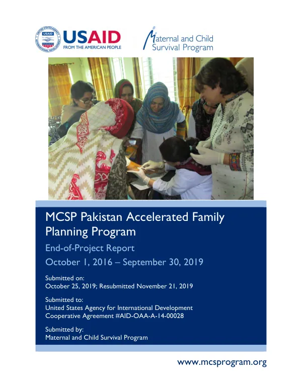 MCSP Pakistan accelerated family planning program : end-of-project report, October 1, 2016 - September 30, 2019