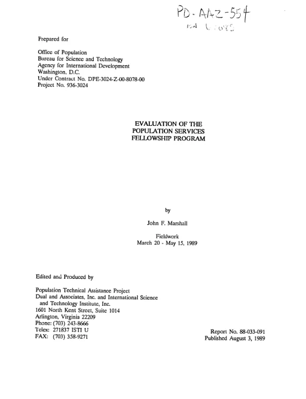 Evaluation of the Population Services Fellowship Program