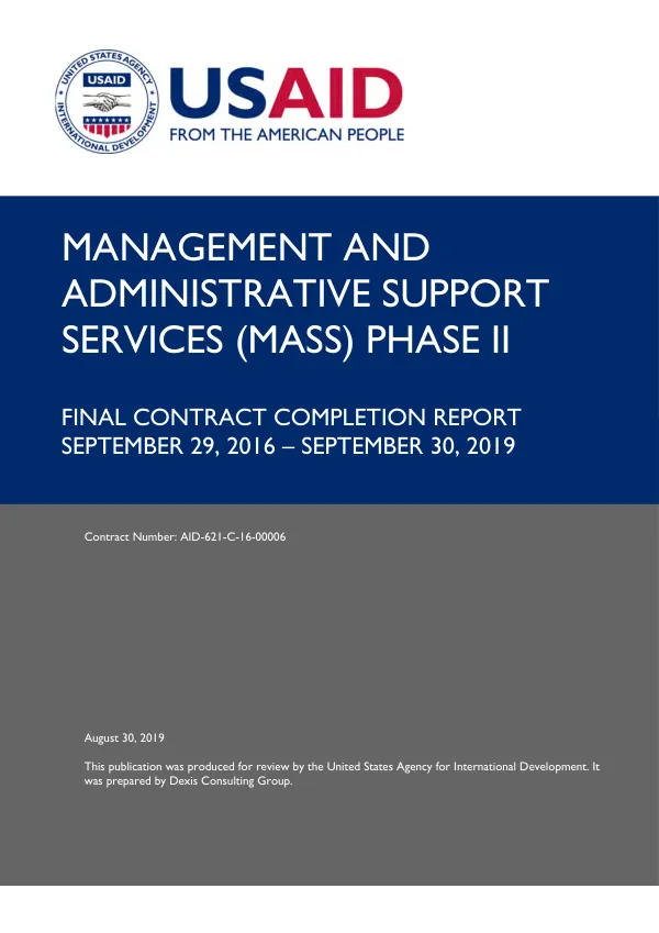 Management and administrative support services (MASS) phase II : final contract completion report, September 29, 2016 - September 30, 2019