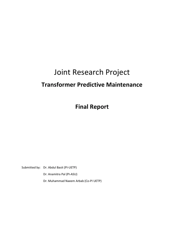 Joint research project : transformer predictive maintenance : final report
