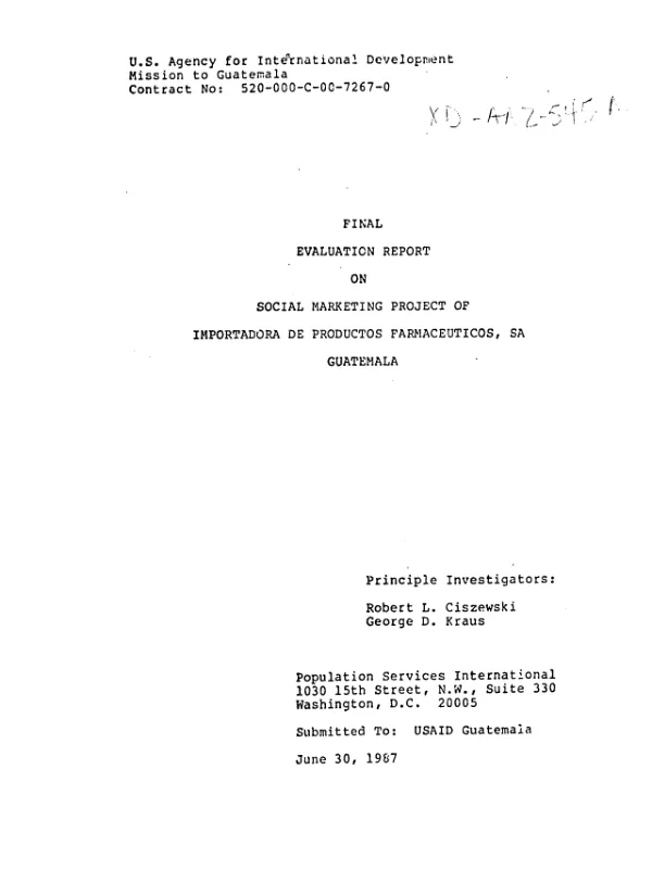 Final evaluation report on social marketing project of Importadora de Productos Farmaceuticos, SA Guatemala