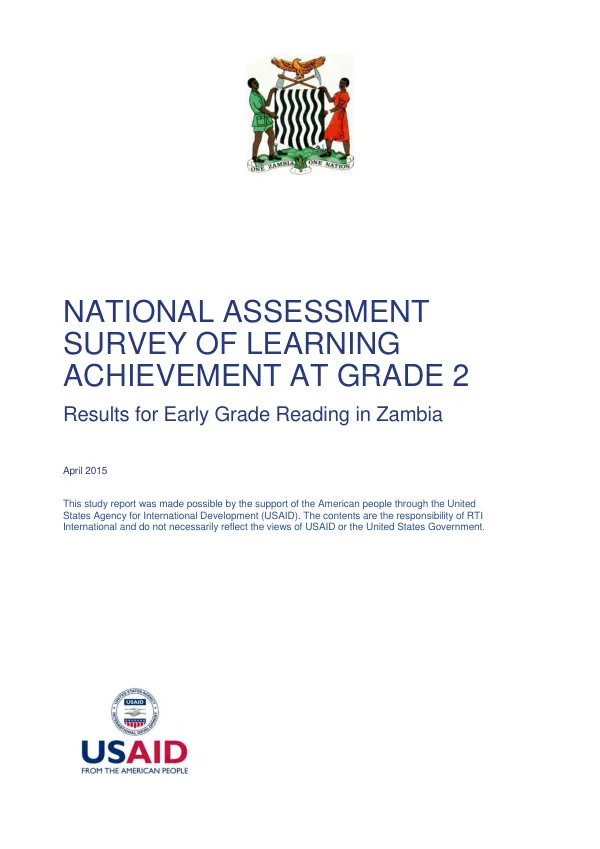 National assessment survey of learning achievement at grade 2 : results for early grade reading in Zambia : April 2015