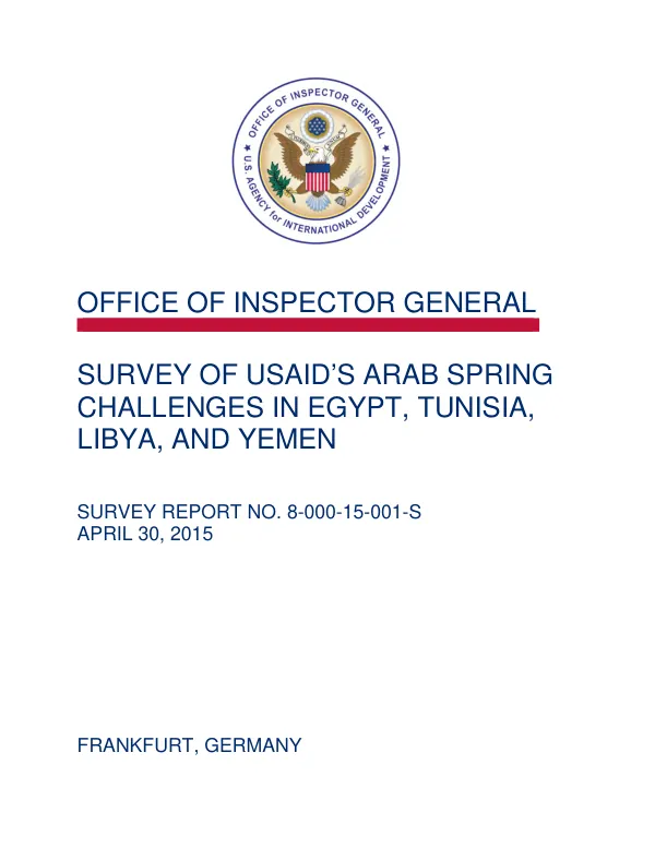 Survey of USAID"s Arab Spring challenges in Egypt, Tunisia, Libya, and Yemen
