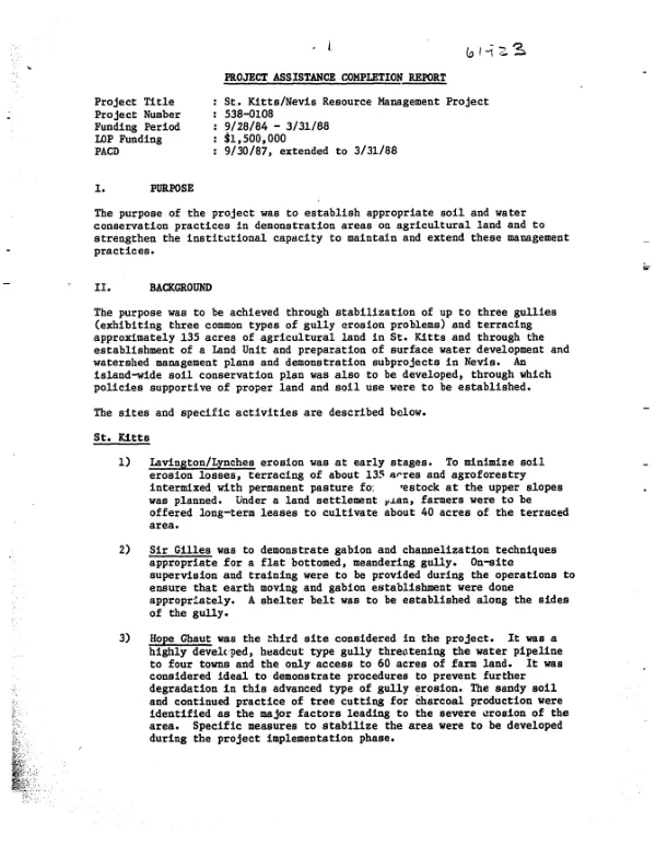 Project assistance completion report : project title, St. Kitts/Nevis resource management project