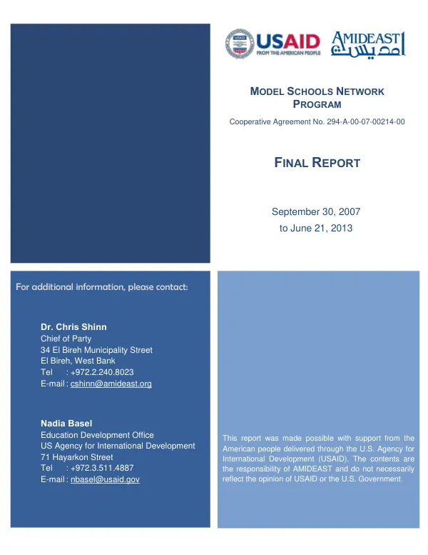 Model schools network program : cooperative agreement no. 294-A-00-07-00214-00 : final report