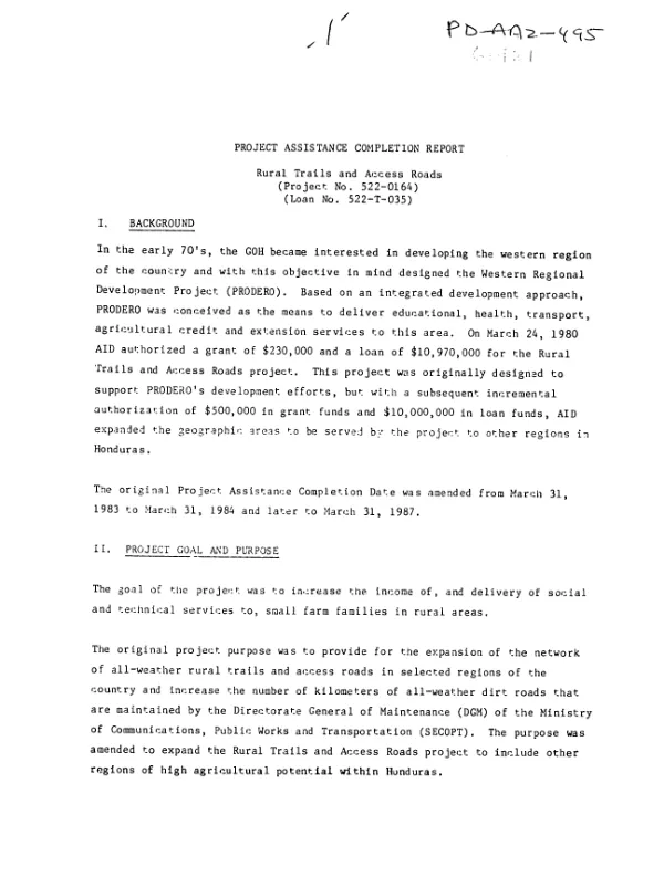Project assistance completion report : rural trails and access roads (project no. 522-0164) (loan no. 522-T-035)