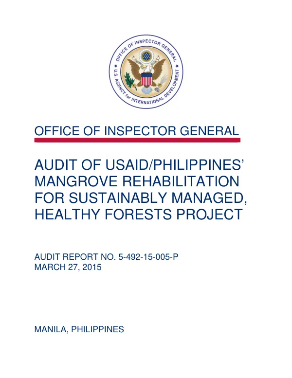 Audit of USAID/Philippines" mangrove rehabilitation for sustainably managed, healthy forests project