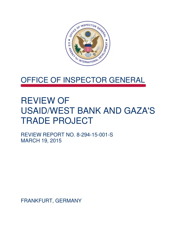 Review of USAID/West Bank and Gaza"s trade project