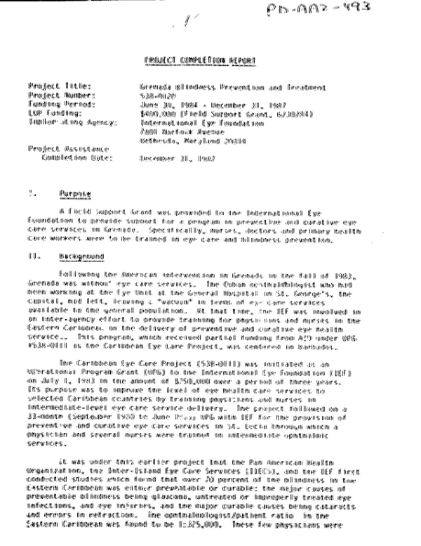 Project completion report : project title, Grenada blindness prevention and treatment