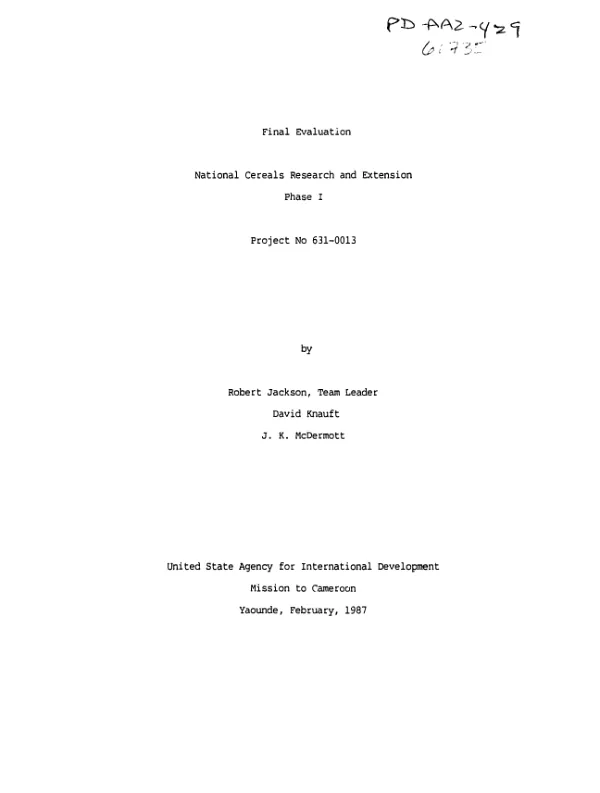 Final evaluation : national cereals research and extension, phase I