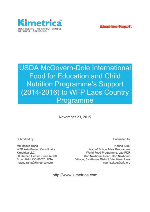 [FY 2014] USDA McGovern-Dole international food for education and child nutrition programme’s support (2014-2016) to WFP Laos country programme
