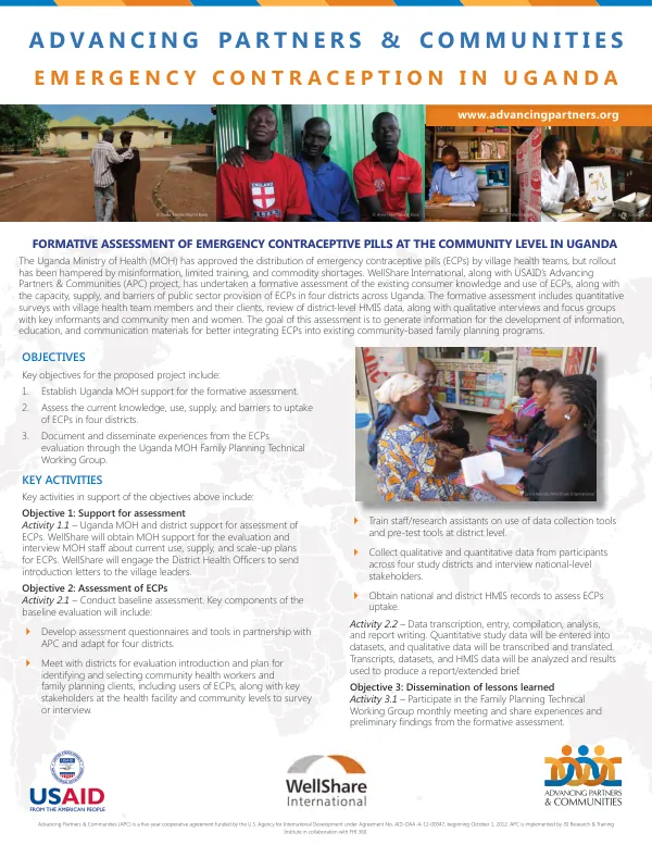 Advancing partners & communities : emergency contraception in Uganda
