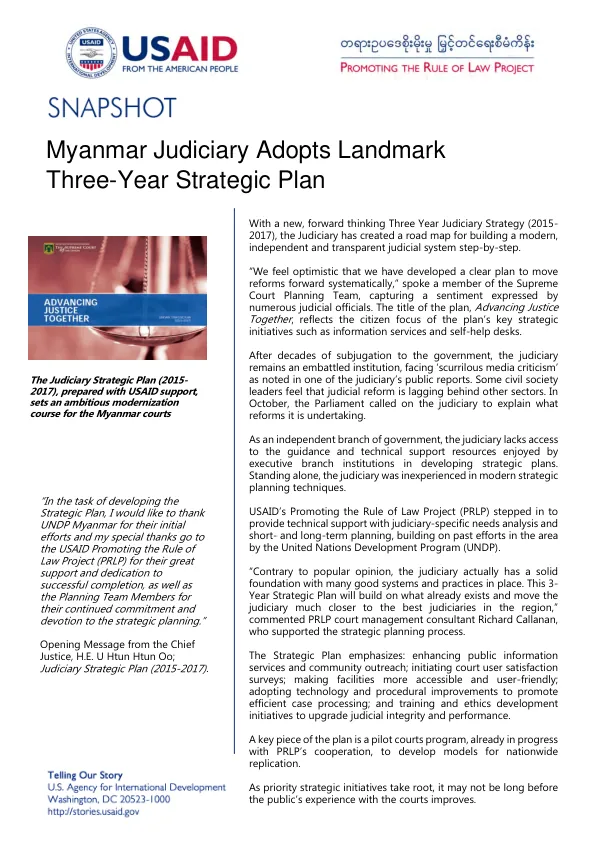 Snapshot : Myanmar judiciary adopts landmark three-year strategic plan