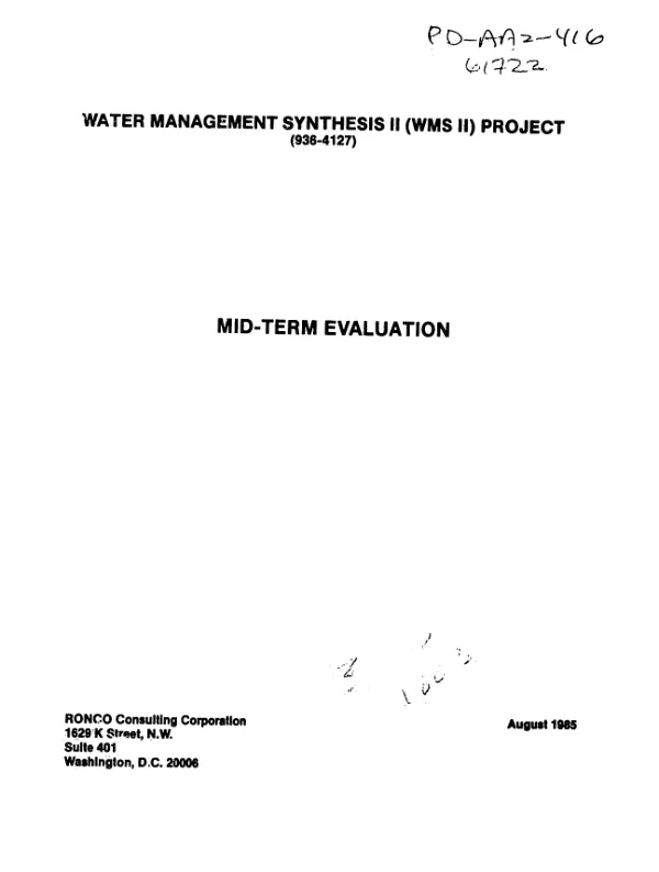 Mid-term external evaluation of the water management synthesis II (WMS-II) project