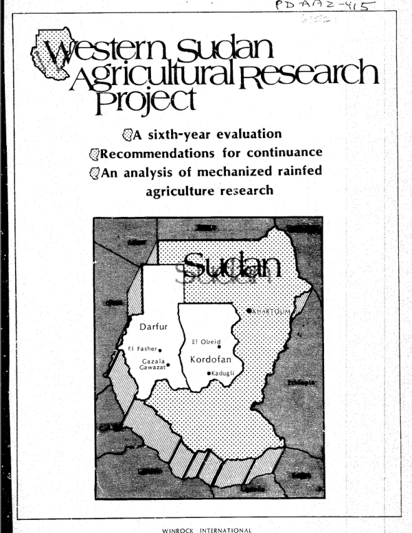Western Sudan agricultural research project : an evaluation with recommendations