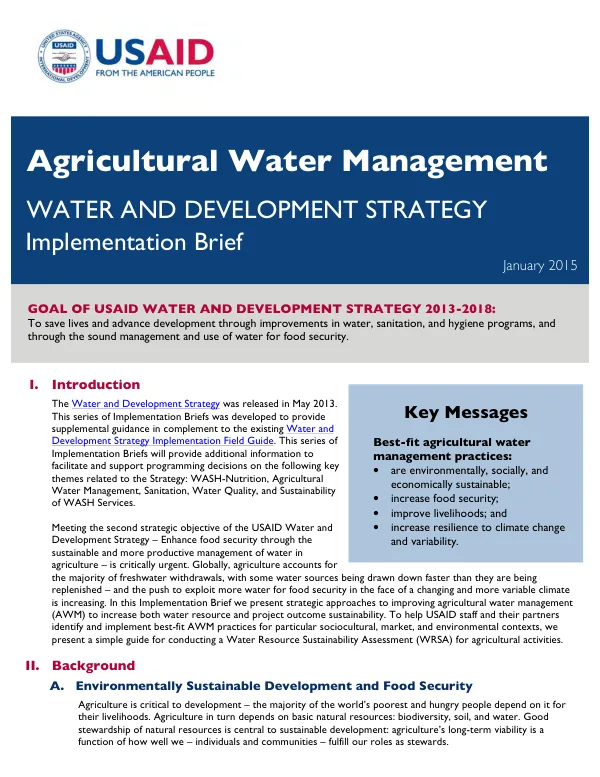 Agricultural water management : water and development strategy : implementation brief