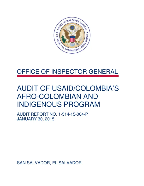 Audit of USAID/Colombia"s Afro-Colombian and indigenous program