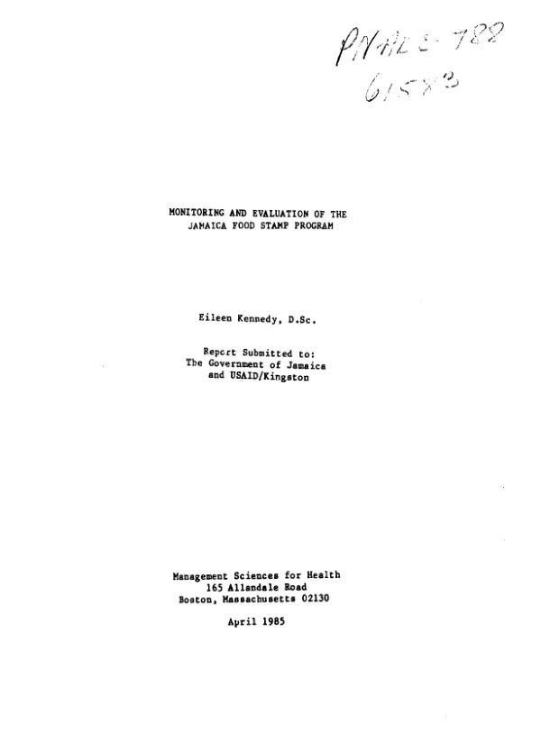 Monitoring and evaluation of the Jamaica food stamp program