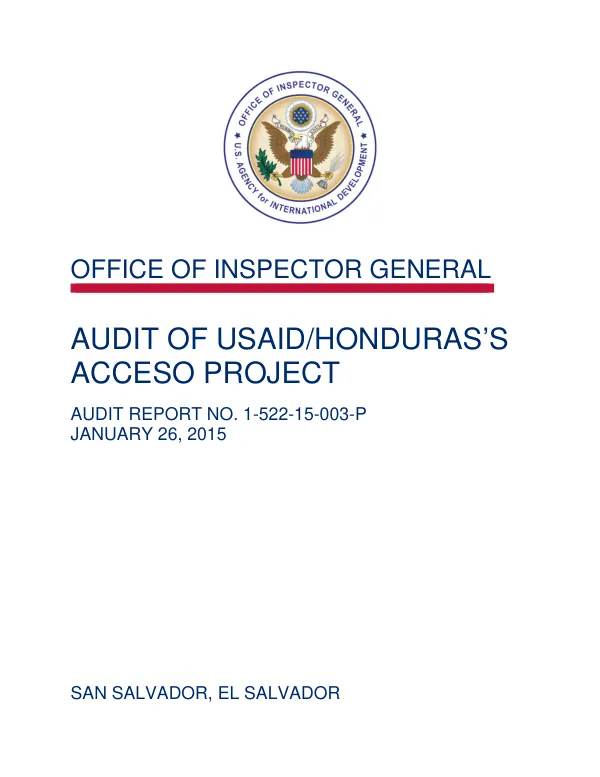 Audit of USAID/Honduras"s ACCESO project