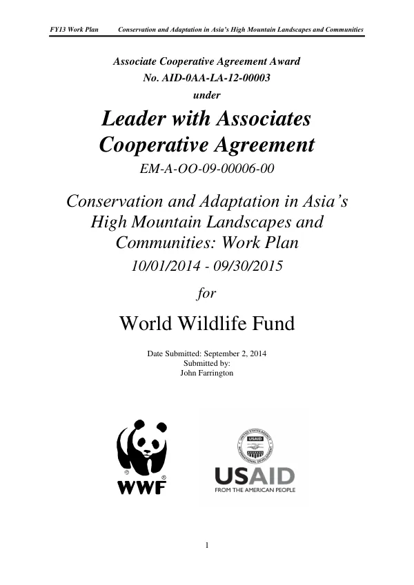 Conservation and Adaptation in Asia’s High Mountain Landscapes and Communities: Work Plan 10/01/2014 - 09/30/2015