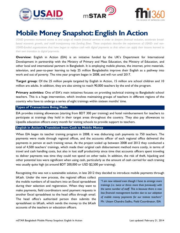 Mobile Money Snapshot: English In Action