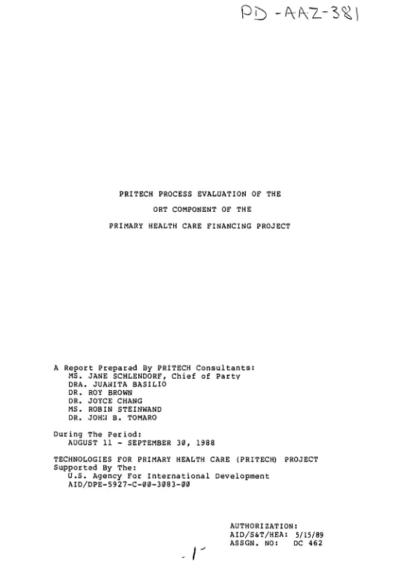 PRITECH process evaluation of the ORT component of the primary health care financing project