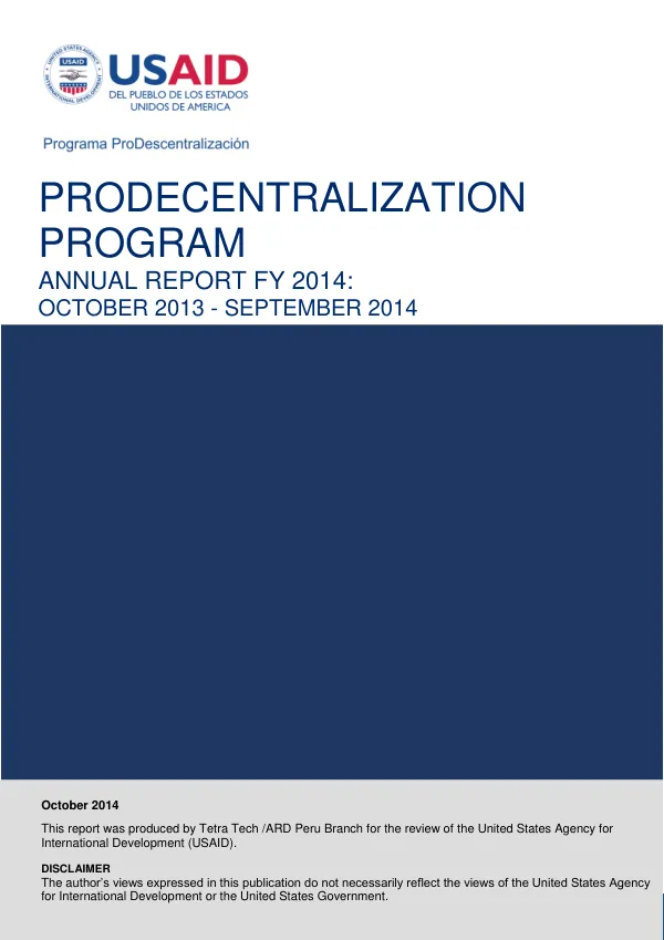 PRODECENTRALIZATION PROGRAM ANNUAL REPORT FY 2014. OCTOBER 2013 - SEPTEMBER 2014