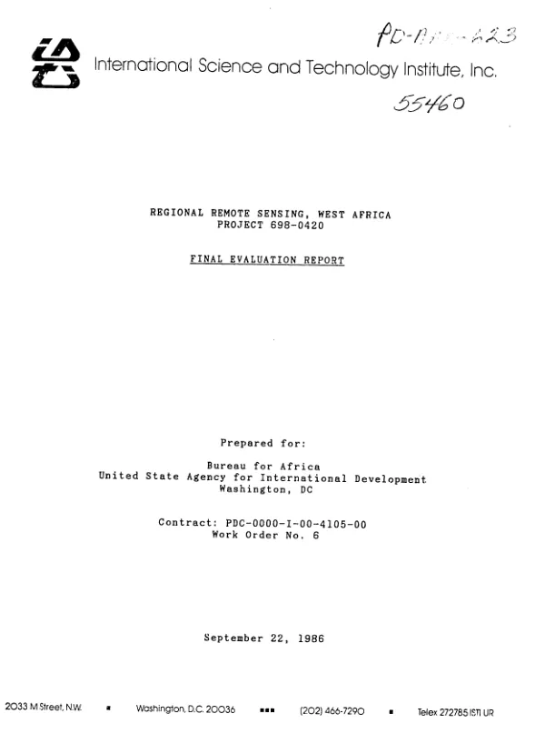 Regional remote sensing, West Africa, project 698-0420 : final evaluation report