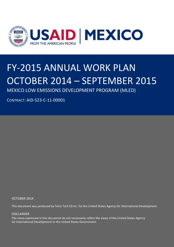 FY-2015 ANNUAL WORK PLAN OCTOBER 2014 – SEPTEMBER 2015