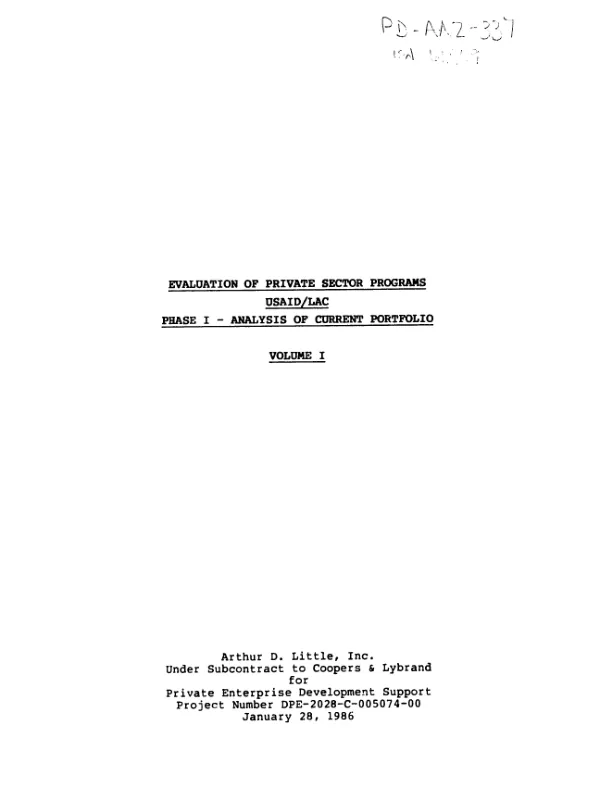 Evaluation of private sector programs, USAID/LAC : phase I -- analysis of current portfolio