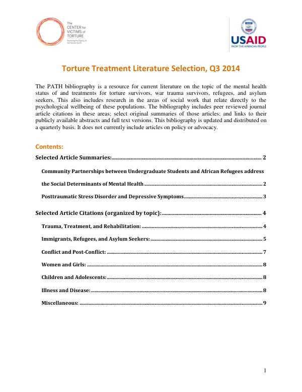 3CVT PATH Torture Treatment Literature Selection Q3 2014 Bibliography