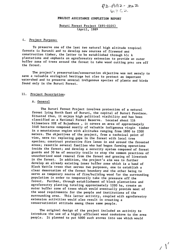 Project assistance completion report : Bururi forest project (695-0105)