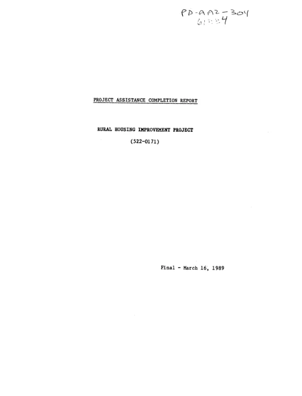 Project assistance completion report : rural housing improvement project (522-0171)