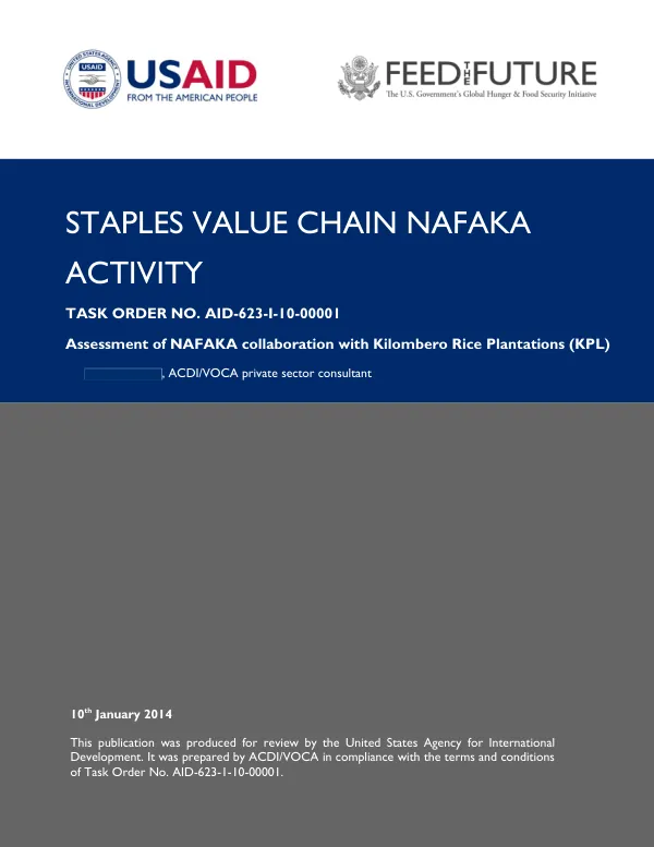 NAFAKA Assessment of Collaboration with Kilombero Rice Plantations (KPL)