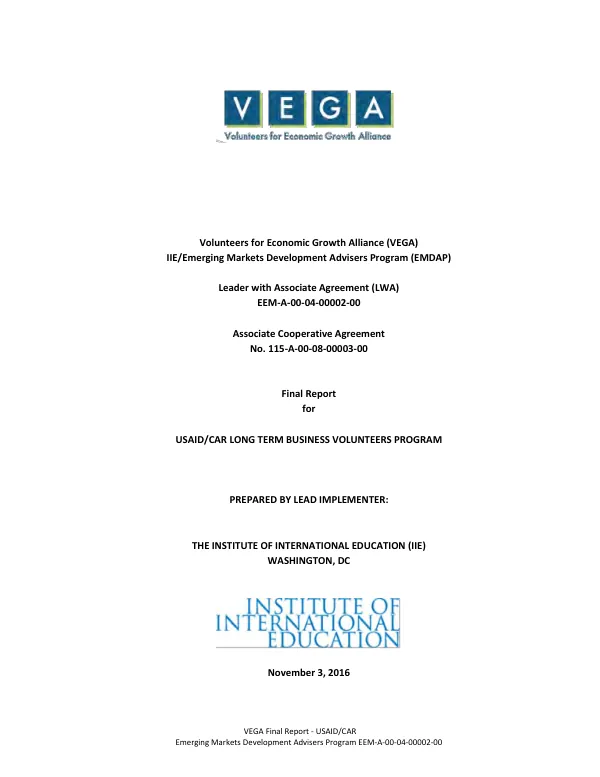 IIE/emerging markets development advisers program (EMDAP), associate cooperative agreement 115-A-00-08-00003-00 : final report for USAID/CAR long term business volunteers program