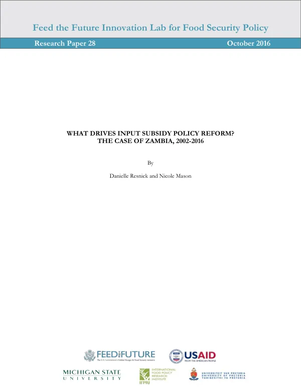 What drives input subsidy policy reform? : the case of Zambia, 2002-2016