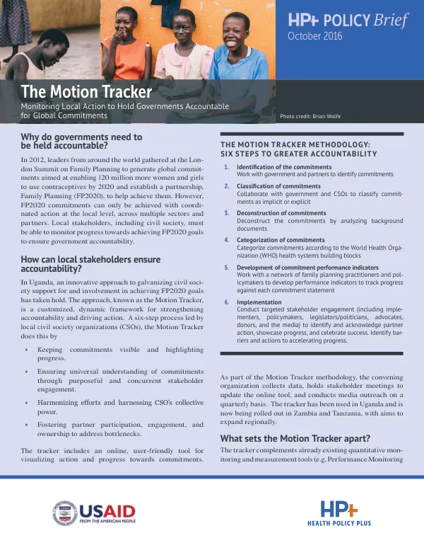 The motion tracker : monitoring local action to hold governments accountable for global commitments