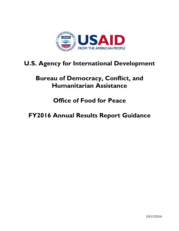 Office of Food for Peace : FY2016 annual results report guidance